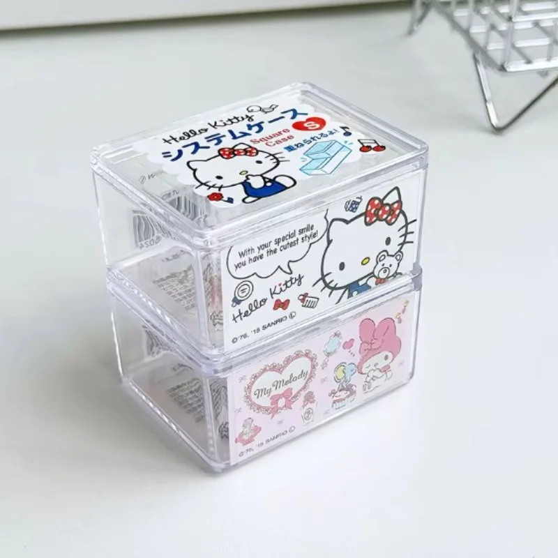 Kawaii Sanrio My Melody Hello Kitty Little Twin Stars Cartoon Transparent Storage Box Dustproof with Cover Jewelry Box Girl Gift