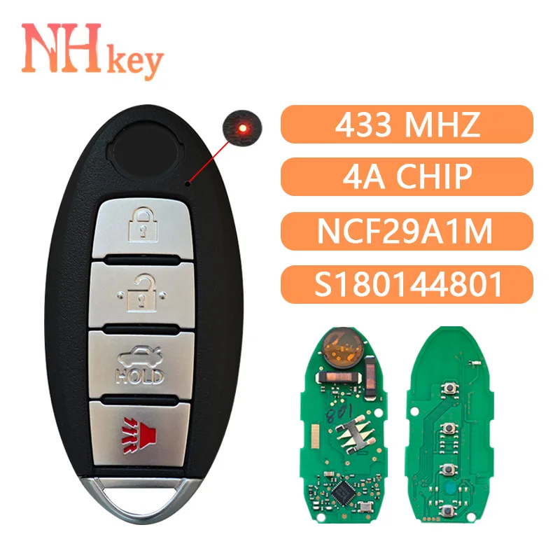 NH KEY 4 Button S180144801 KR5TXN1 433MHz 4A Chip NCF29AxMTT Keyless Smart Car Remote Key  For Nissan Altima Versa 2019 2020