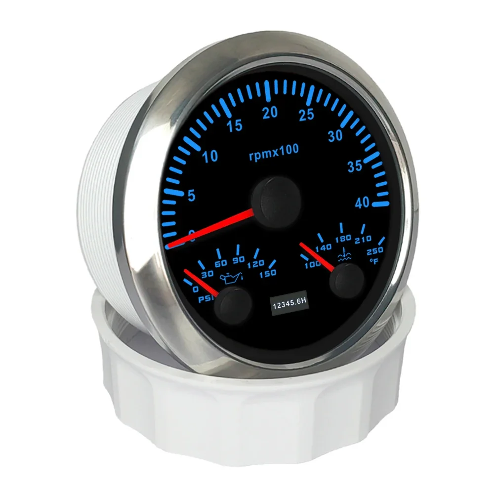 Motorcycle Boat 85mm 3 in 1 Multifunctional 3000RPM 4000RPM 0-6000RPM Tachometer with Oil Pressure Water Temp 7 Colors Backlight