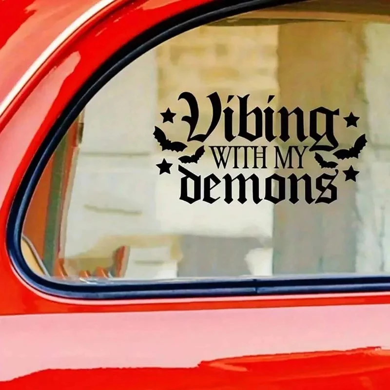 „Dancing With My Demon“ Autoaufkleber, Autoaufkleber, einmaliger Gebrauch, asymmetrische Form, matte Oberfläche, Autoaufkleber