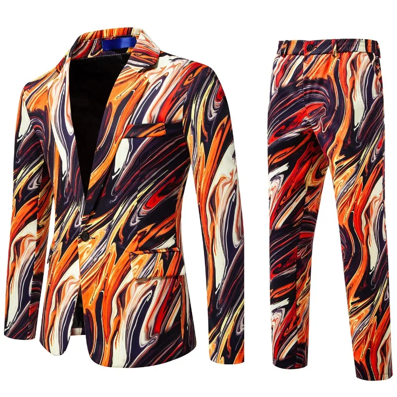 

Men's FashionMarble Fluid Print 2-Piece Suit Sets Stylish Blazer+Pants Party Prom Nightclub Casual Formal Outfit Suits Men