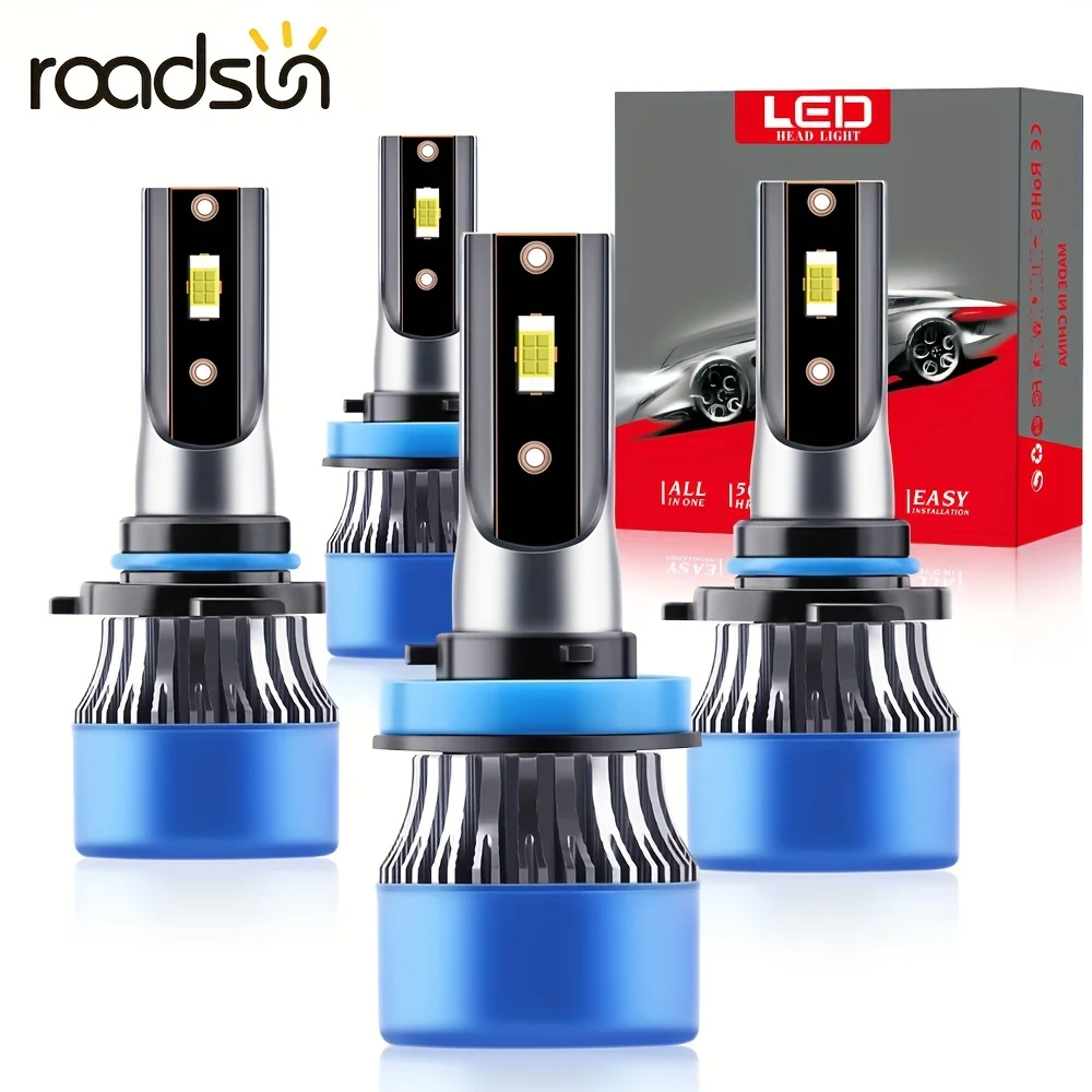 roadsun 2pcs LED Lamps Combo 9005/HB3 H11 High&Low Beam Headlights 25000LM 6000K White Light CSP Chips Cooling Fan Easy Install