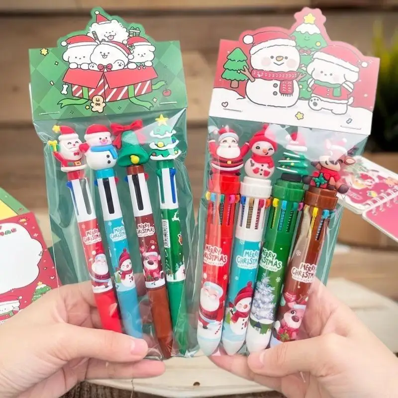 Bolígrafo navideño de dibujos animados, manual de colores de Papá Noel, bolígrafo de prensa, regalos de Navidad para estudiantes, premios de papelería