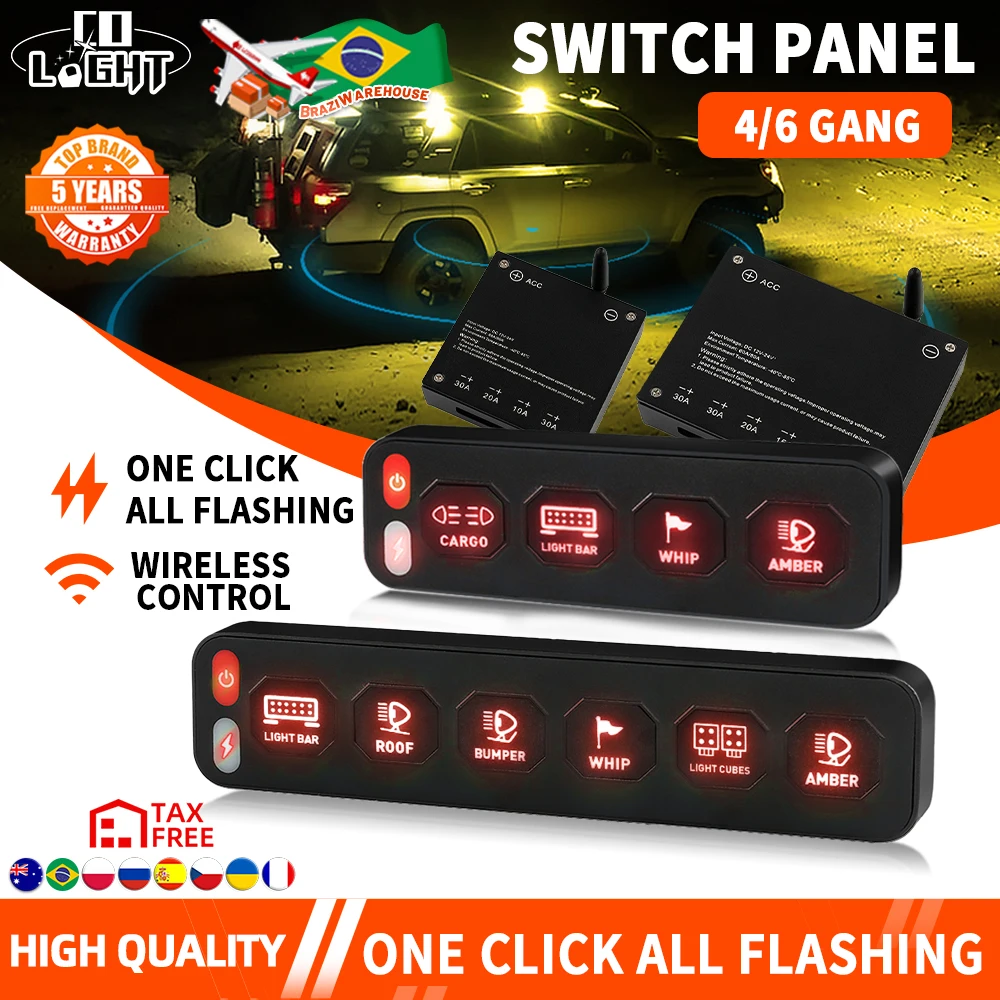 

CO LIGHT 4/6 Gang Auxiliary Switch Panel Offroad Auxiliary Light Switch Panel Car LED Switch Panel for UTV ATV SUV Truck Pickup