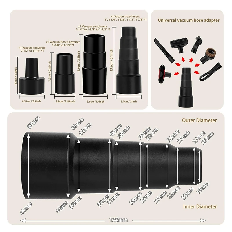 Y50A 12PCS Universal Vacuum Attachments 1-1/4In Vacuum Cleaners Accessories, Brush Extension Wand Nozzle Crevice Tool Wet Dry