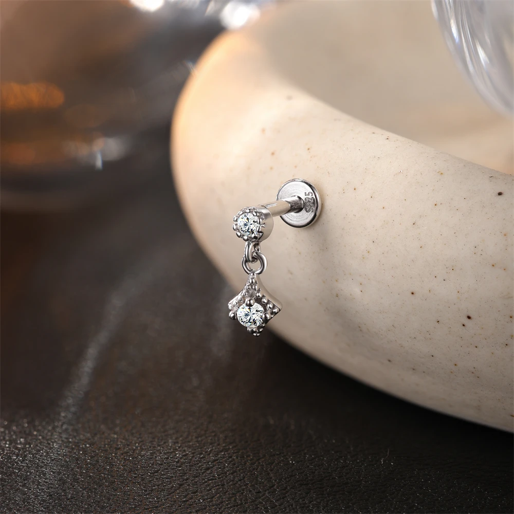 ROXI Moissanit 925 Sterling Silber Geometrischer Quasten-Ohrstecker für Damen, flacher Rücken, Helix-Blumenanhänger, edler Schmuck – Detail 23