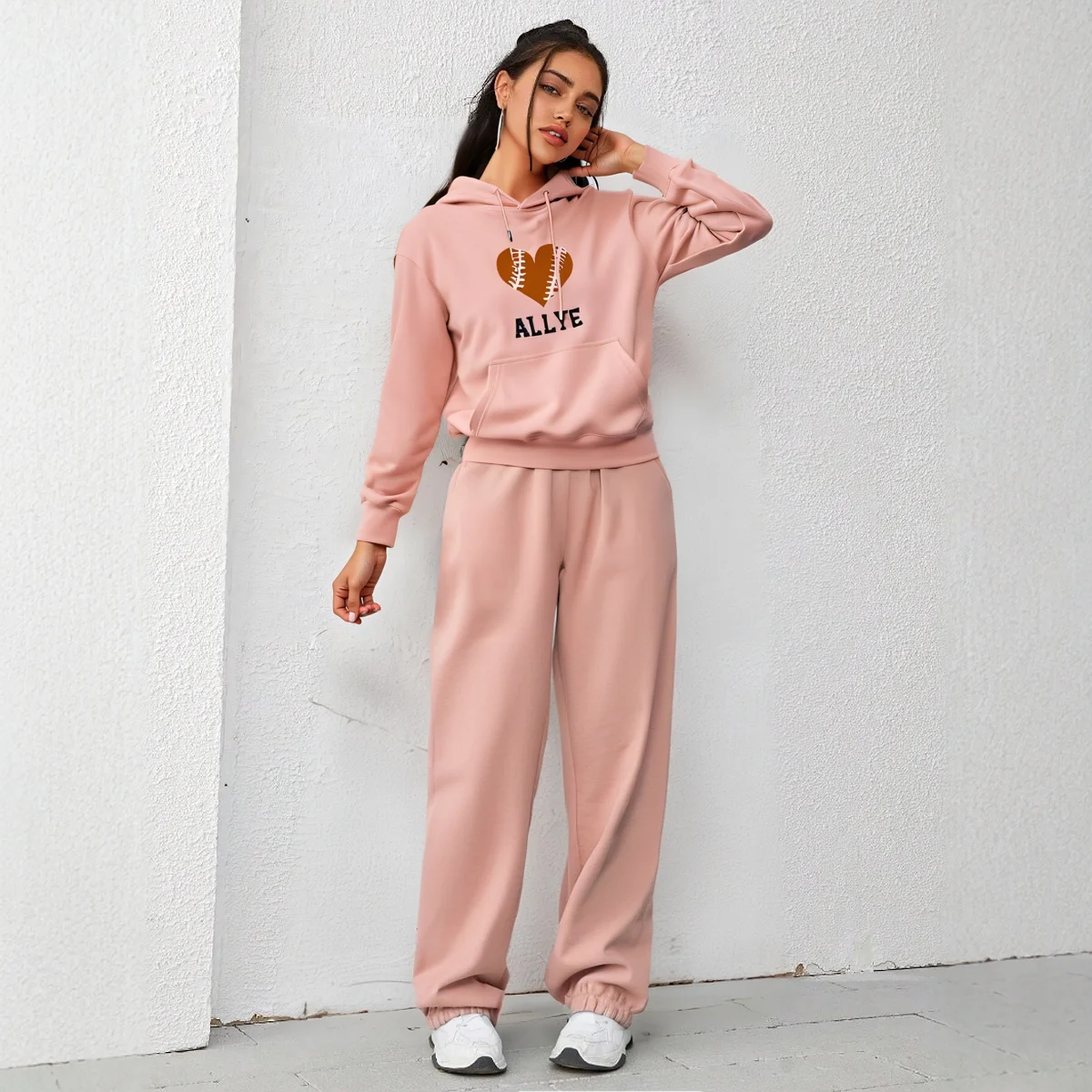 Mia Muse  Women's Sets Fashion Plain Heart Baseball Pattern Letter Print Long Sleeve Hoodie Natural Waist Pant Casual Sets