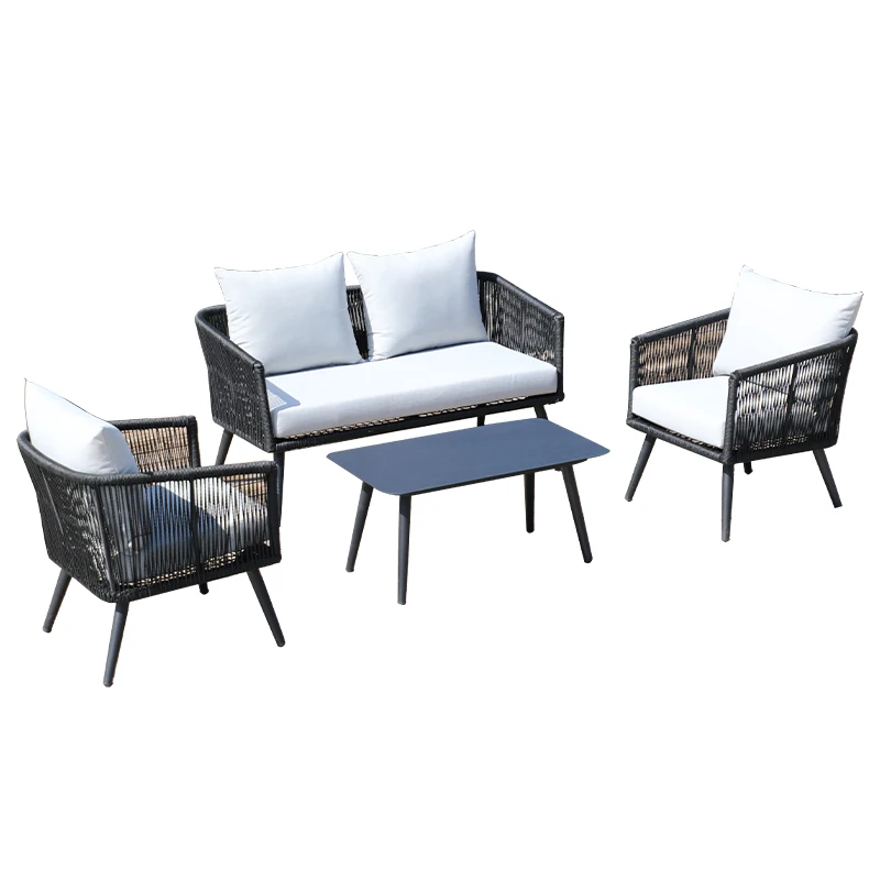 

#Modern stainless steel outdoor garden sofa set, with PE rattan, durable, comfortable, waterproof furniture