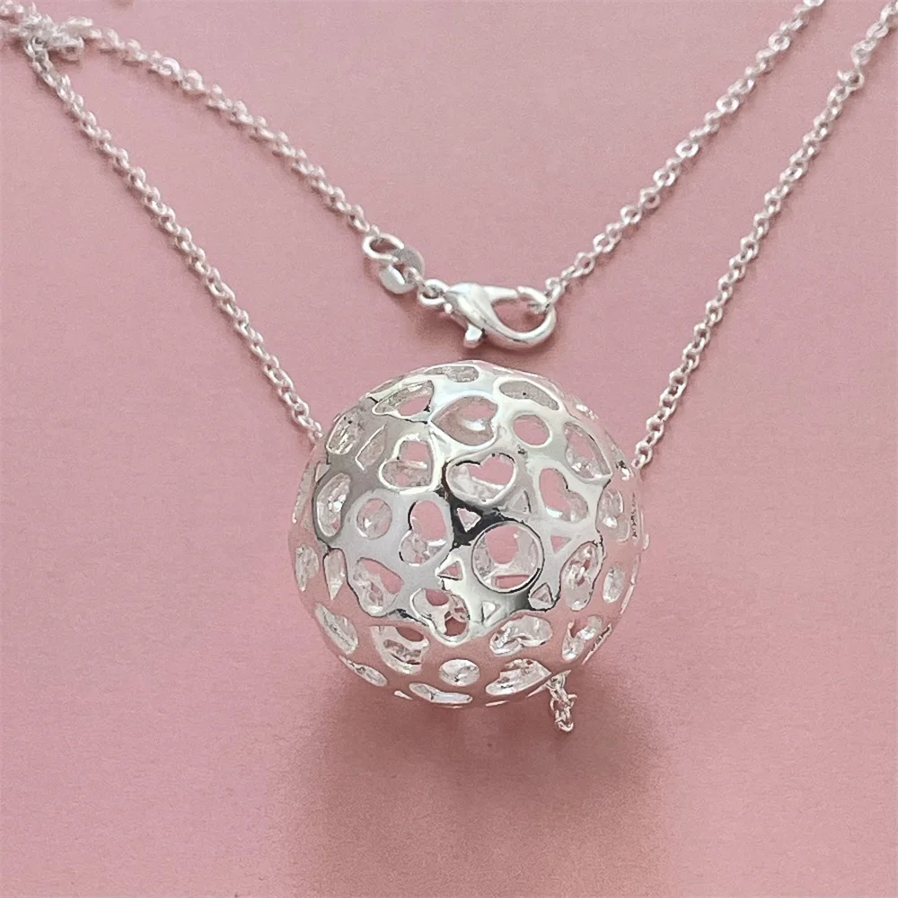925 Silver Necklace Hollow Ball Pendant, Suitable For Women\'s Daily Wear