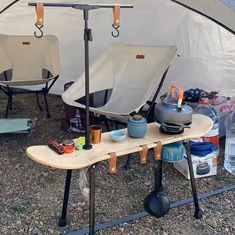 Table de camping pliante d\'extérieur, bureau de pique-nique portable ultraléger avec support lumineux, réchaud, bureau de planche à roulettes pour