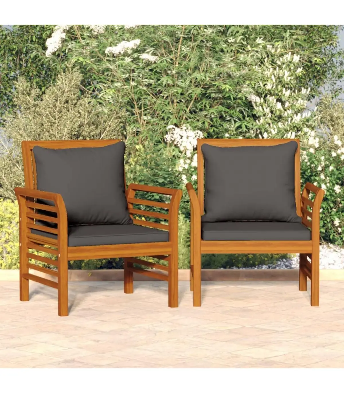 Garden chairs armchairs with cushions dark gray 2 Pads solid acacia wood