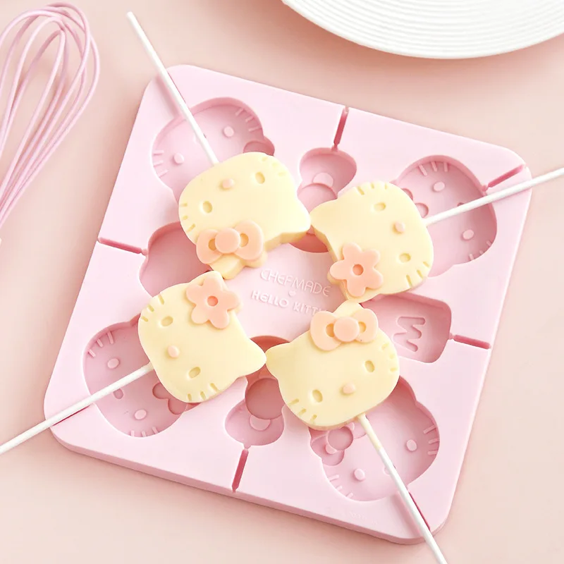 

Sanrio Kawaii Hello Kitty Lollipop Mold Cartoon Silicone Food Grade Household Children DIY Homemade Handmade Cheese Stick Gift