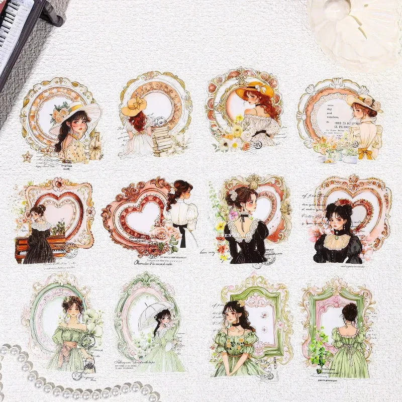 

10pcs pack Her Starlight Diary Series Character PET Stickers Peach Bright Blue Writing Background Daily Scrapbook 145*100mm