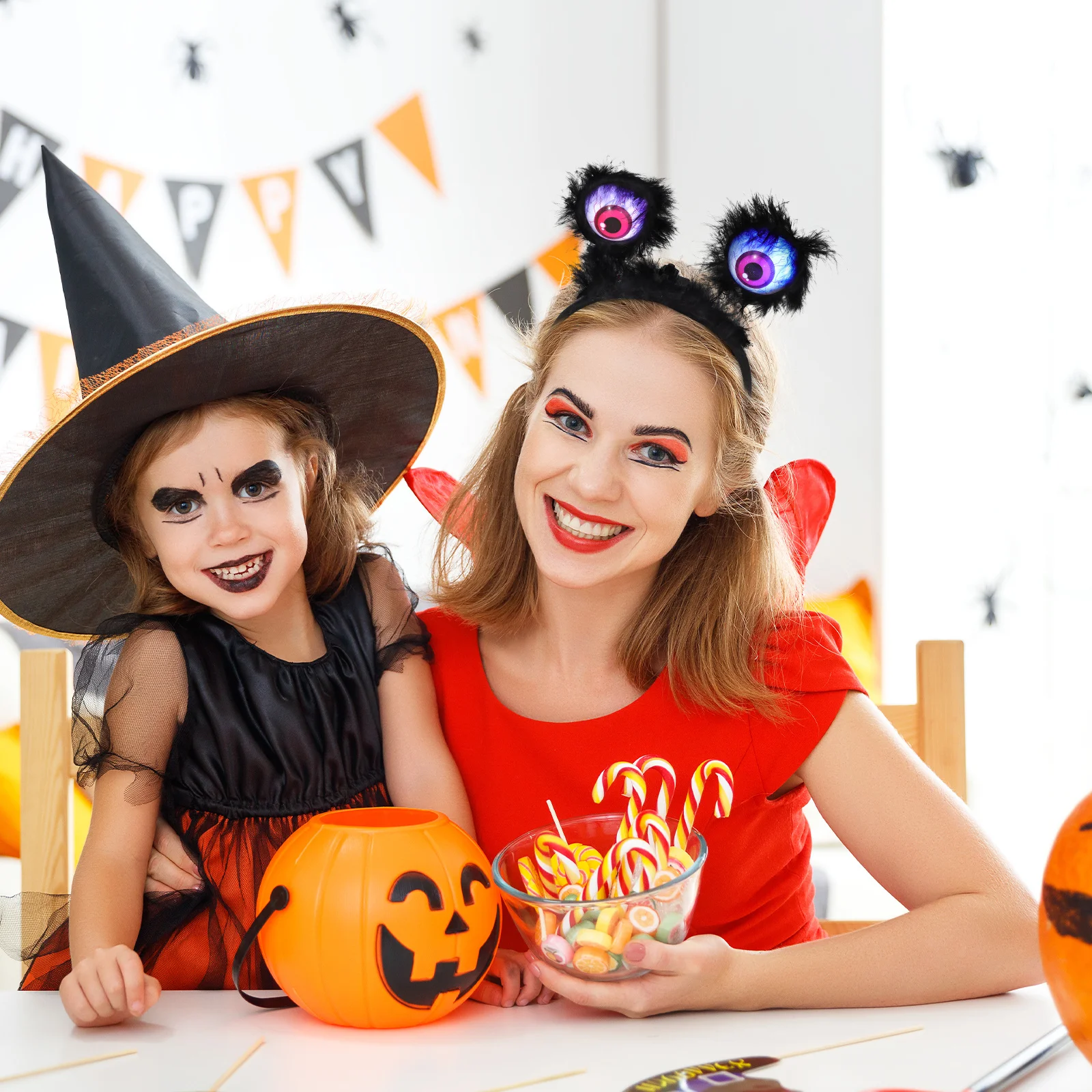 

Halloween Luminous Eyeballs Headband One Size Fits Most Horror Glittering Eye Bead Hair Hoop Light Up Halloween Party Hair