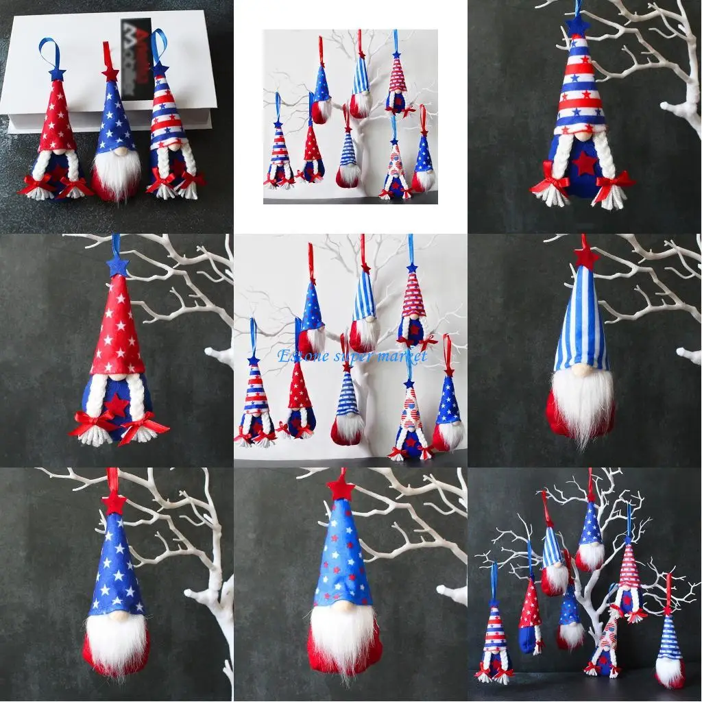 090B Confezione da 8 Gnomi del 4 luglio Ornamenti appesi Patriottico Tomte Peluche Gnomo del Giorno Indipendenza per per il