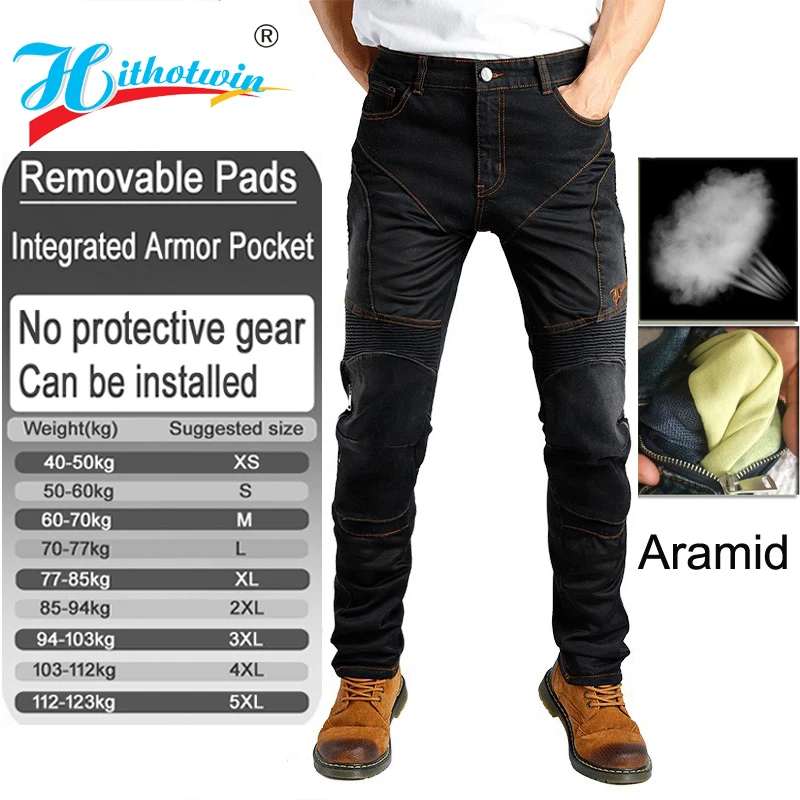 Men Summer Kevlar Motorcycle Jeans Abrasion Resistant Windproof Riding Pants with Armor Pockets Armor Not Included 032