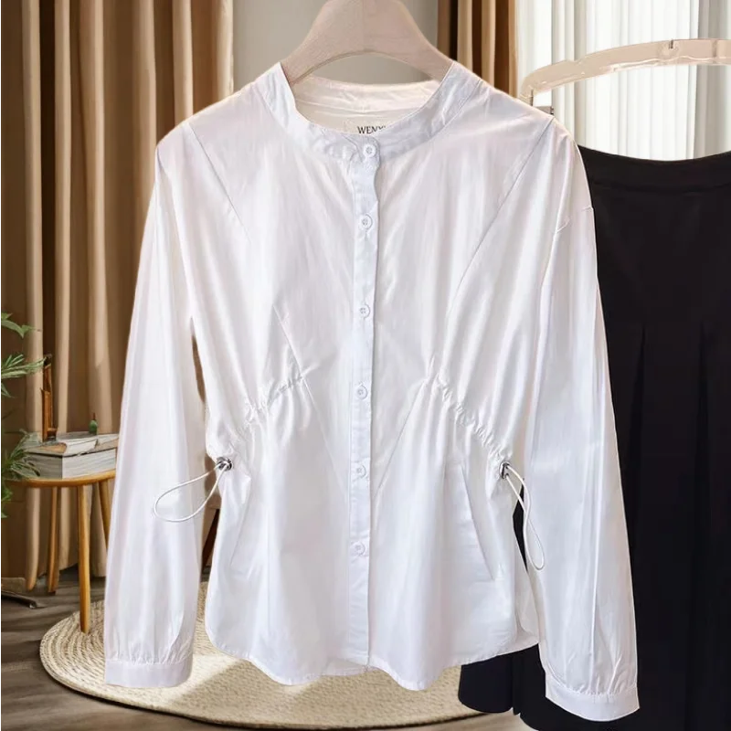 Oversized Vintage Elegant Blouse Women Autumn Comfortable Ruffled Edge Design Sense Solid Color Shirt Sense Comfortable Tops