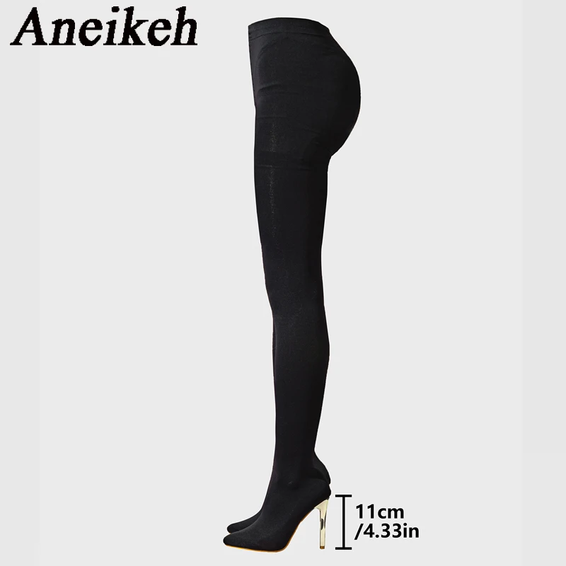 Aneikeh Sexy Stretch Fabric Over The Knee Boots Women Fashion Pantyhos street Thigh High Shoes Party Nightclub Stripper Heels