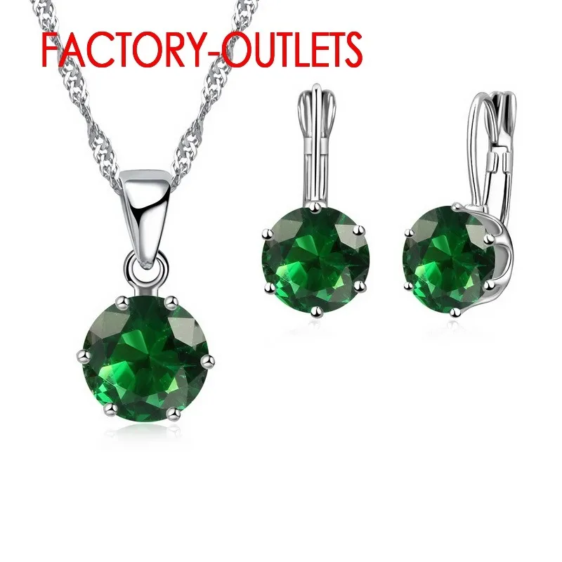 

Hot Sale 925 Sterling Silver Bridal Jewelry Sets Fashion Jewelry 6 Claws Crystal Necklaces Hoop Earrings Women Party Engagement