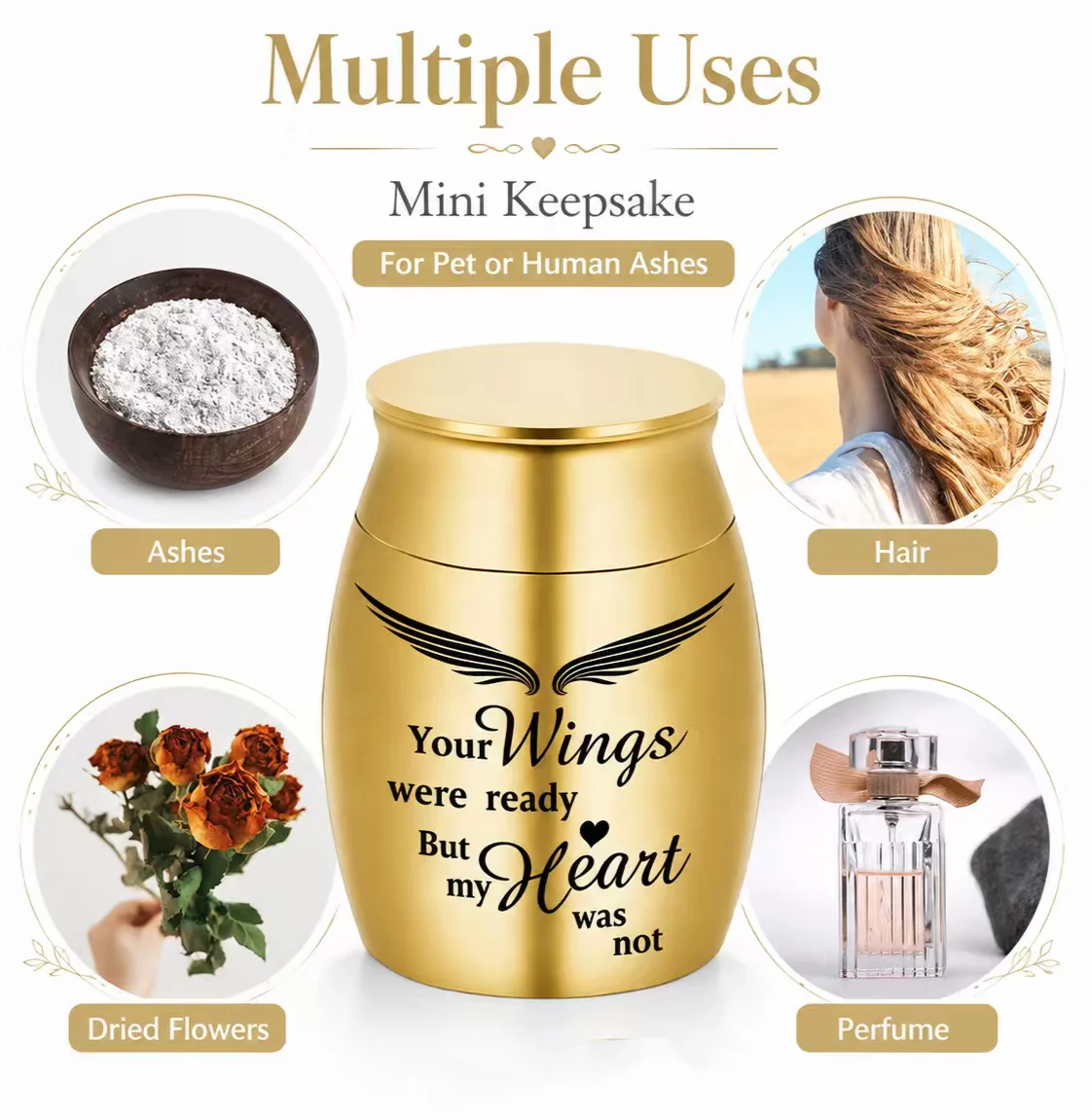 L33 Mini Memorial Urn for Ashes Aluminum Keepsake with Angel Wings Small Cremation Urn for Pet Human Ashes Remembrance Gift view 2