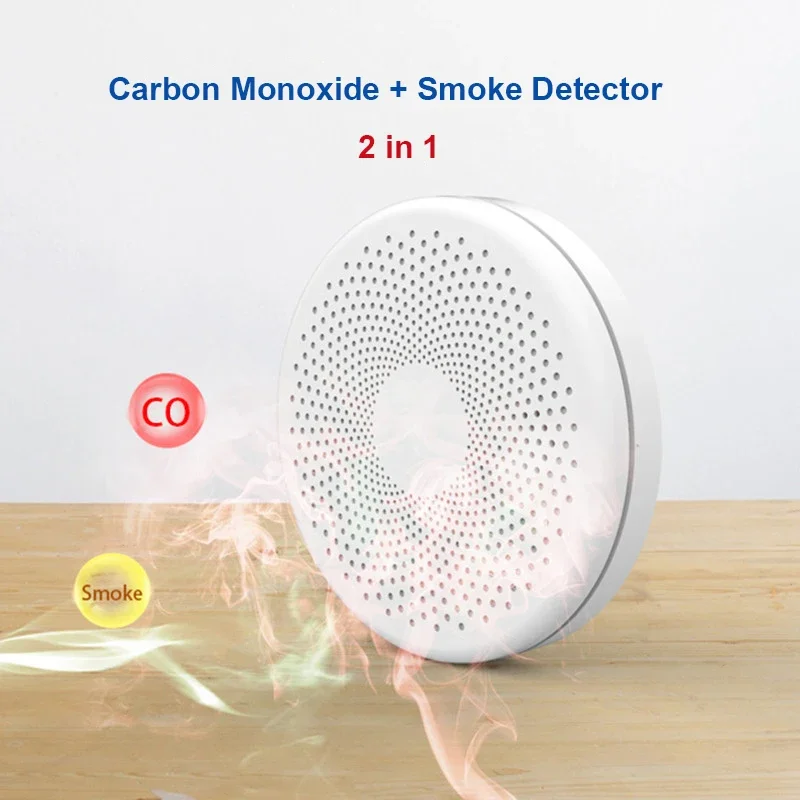 

2 in 1 Version WiFi Tuya Smart Co & Smoke Detector Alarm Carbon Monoxide Parlor Room Kitchen Shop Fire PIR Sound Sensor Alert