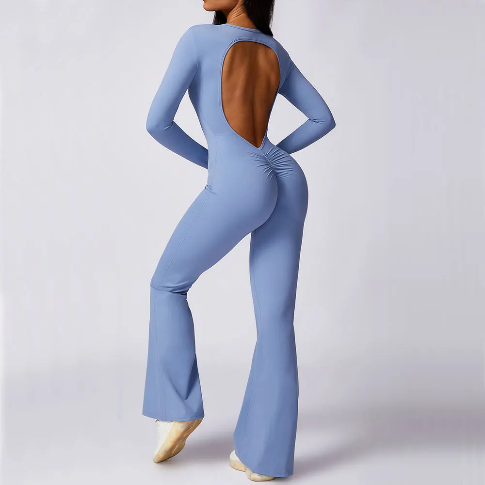 Jumpsuit Long Sleeves Gym Set Women\'s Yoga Suit Sportswear Women Sports Flared Pants Fitness Rompers Stretch Workout Bodysuits