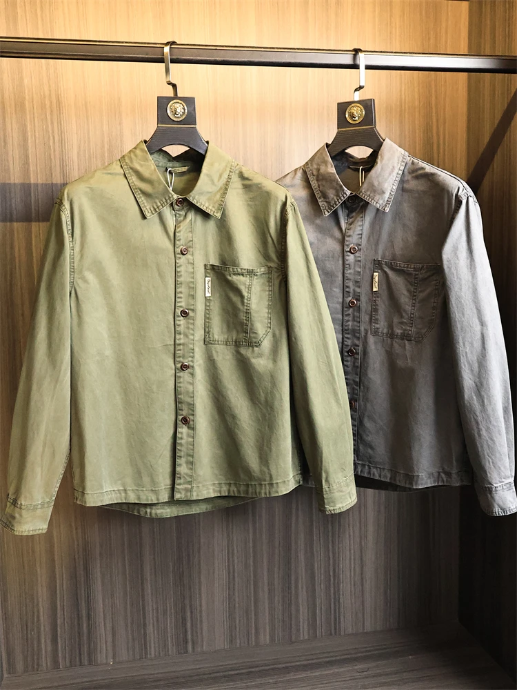 

Тяжелая мужская саржевая одежда в стиле ретро, осенняя японская легкая рабочая одежда с воротником-стойкой, длинный све, модная