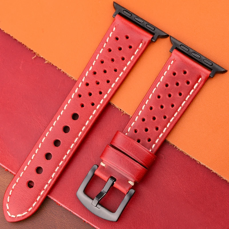 Genuine Leather Apple Watch Strap 44mm 42mm 40mm 38mm Se Series 8 7 6 5 4 3 2 1ultra Band Breathable Watchbands