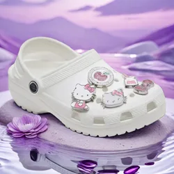 Miniso 1 zestaw New Kawaii Hello Kitty Shoe Charms metalowe sandały DIY dla dzieci prezenty różowe buty z dziurami akcesoria kwiatowe gorąca sprzedaż