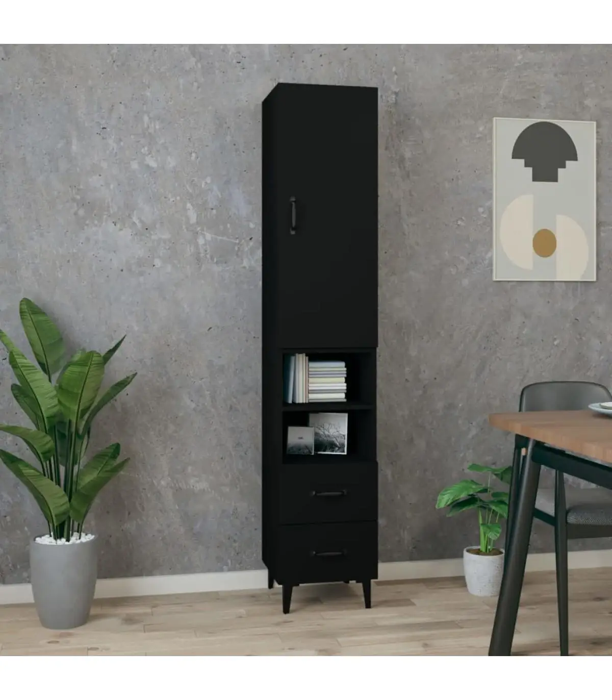 34,5x34x180 cm black plywood sideboard