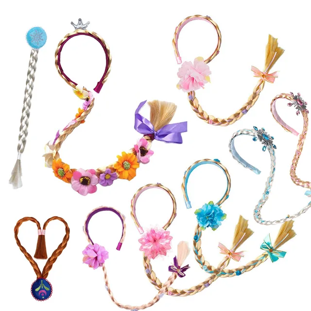 Małe dziewczynki z pałąkiem na głowę Elsa peruka warkocz dżetów Cosplay tkactwo warkocz roszpunka jaśmin księżniczka Party Hairhoop akcesoria do włosów