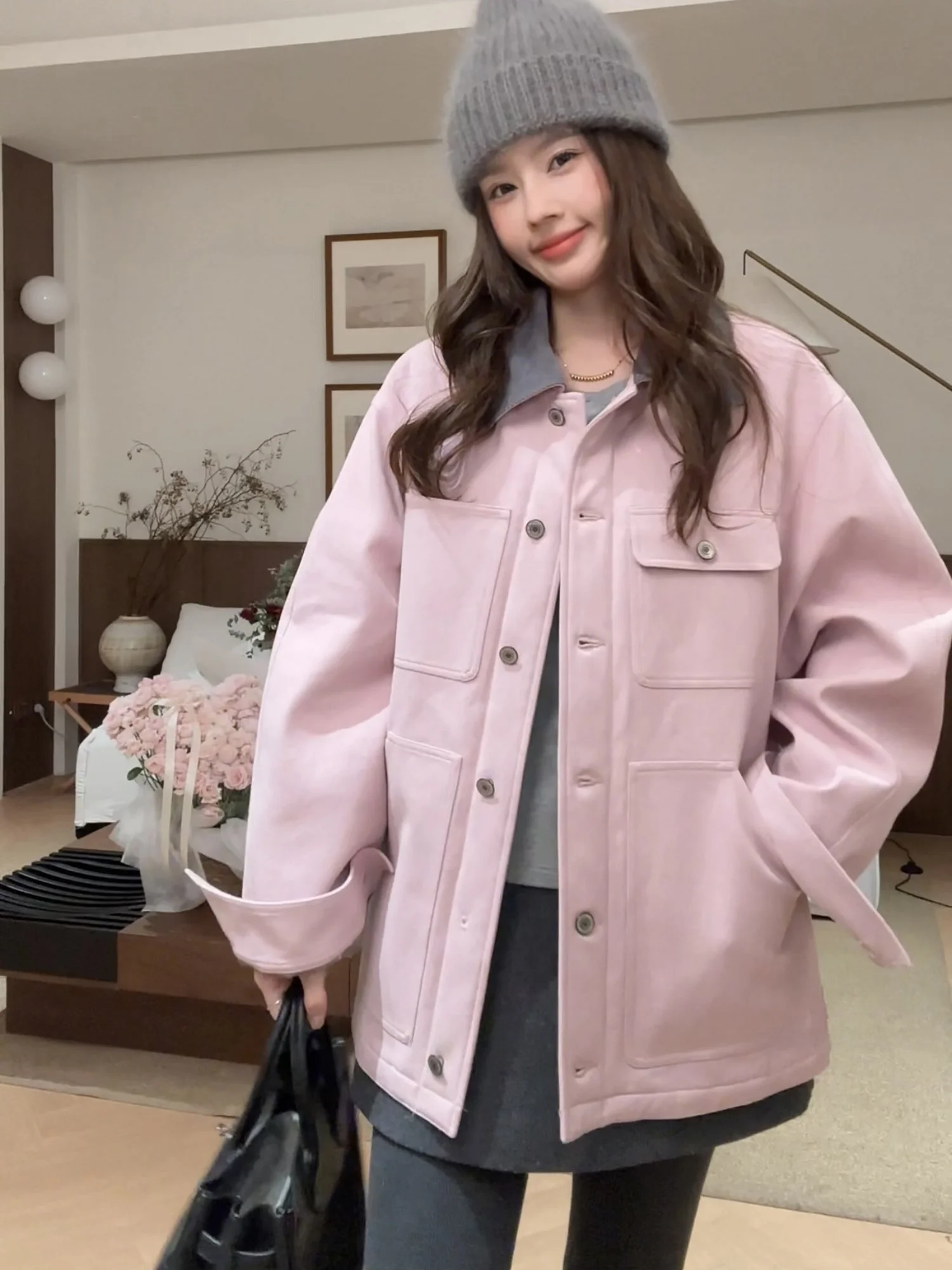 

Рабочая куртка Philadelphia Workwear с контрастным воротником, свободного кроя, розовая, на хлопковой подкладке, для женщин