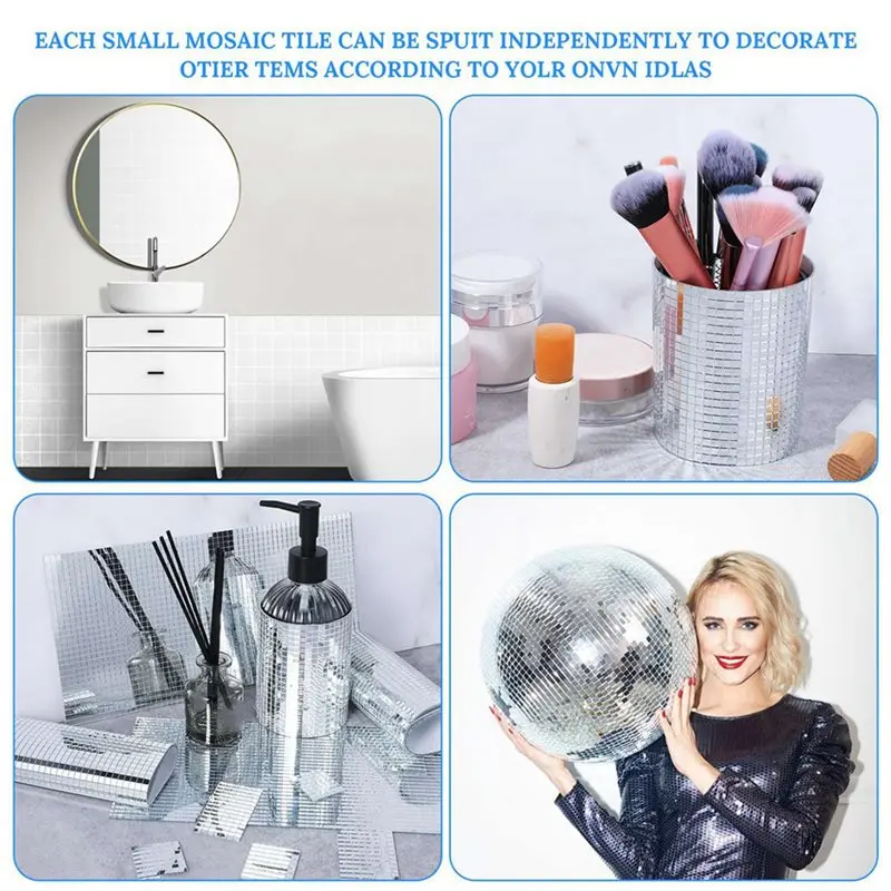 18 Sheets Disco Tiles,Silver Mini Square Mirror Tiles Self Adhesive Mirror Mosaic Tiles Glass Disco Ball Tiles-[LUCK 9]