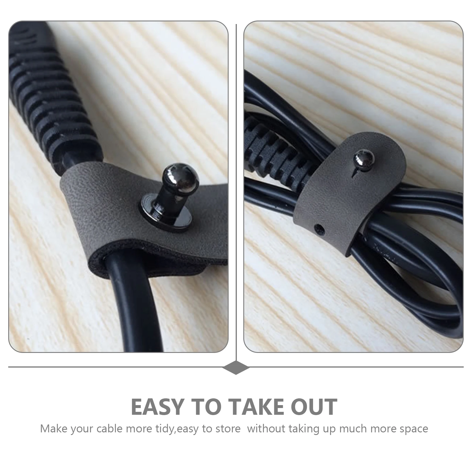 

6 Pcs Ties Power Cord Cable Organizer Pu Phone Fastener Buckle Management Grey