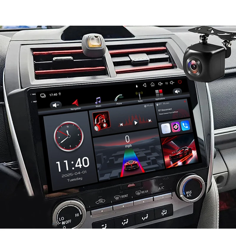 نظام تحديد المواقع 10 "لتويوتا كامري 2012-2014 راديو السيارة اللاسلكي أبل Carplay أندرويد 15 جوجل خريطة عجلة القيادة التحكم واي فاي 4GB-64GB