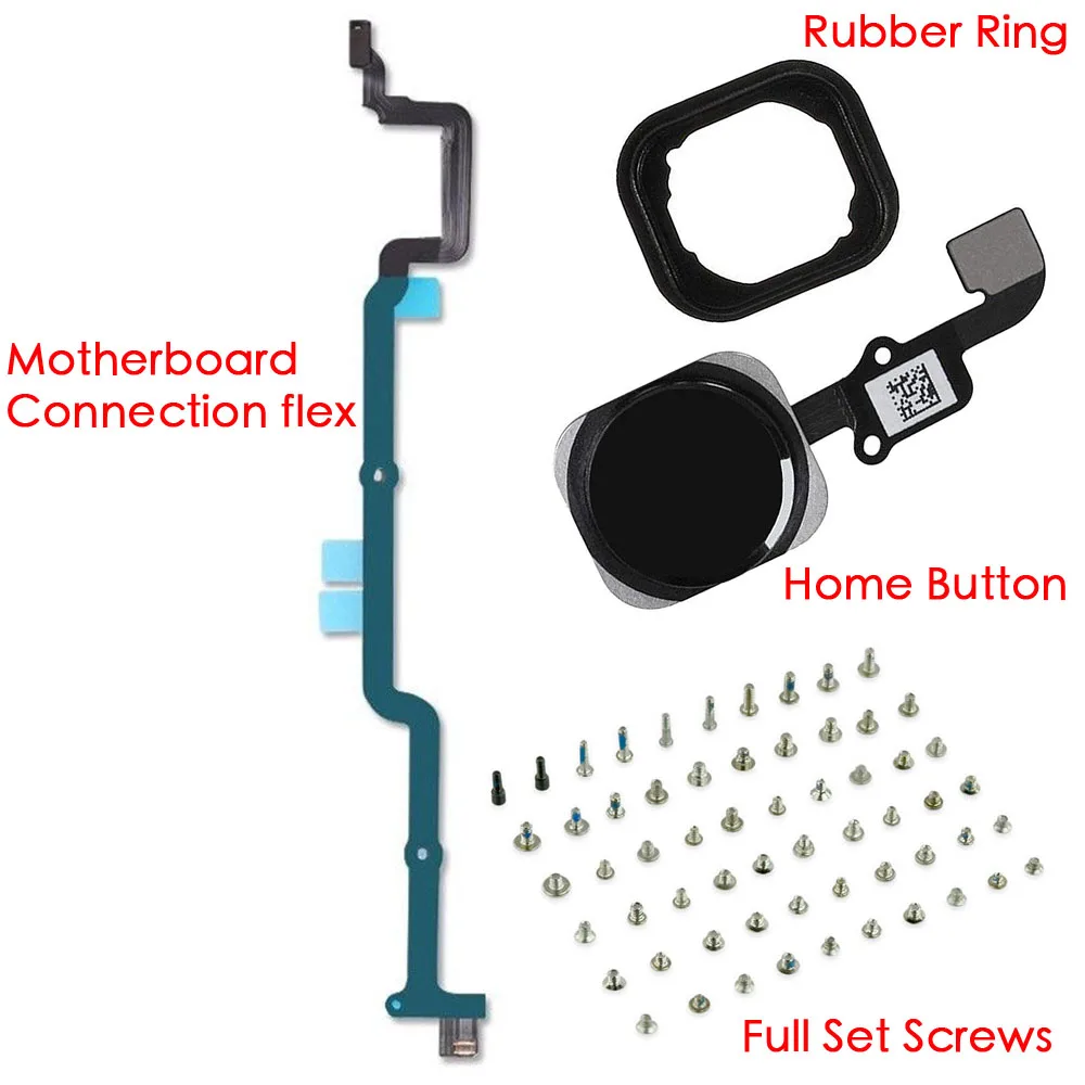 Home Button Key + Rubber Ring +Full Set Screws  + Motherboard Connection Flex Cable  For iPhone 6 6 Plus