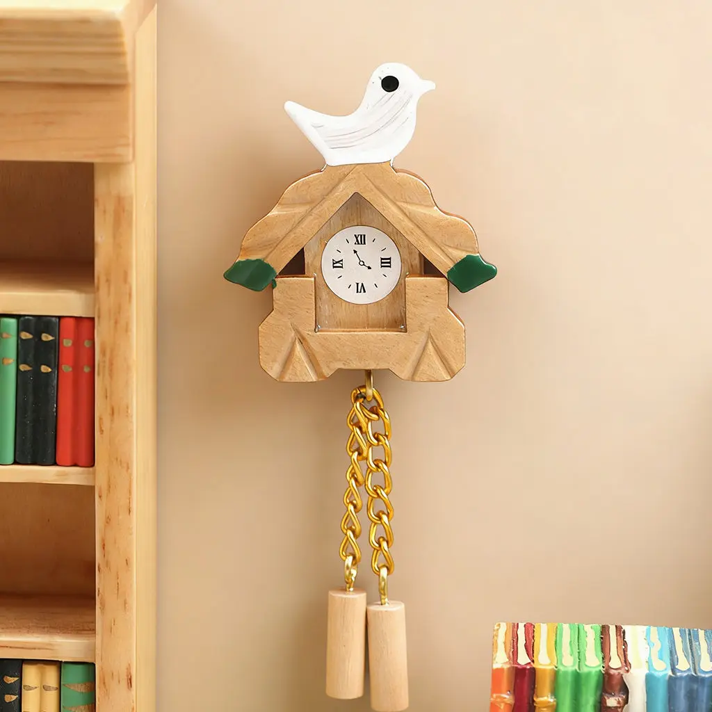 

5 шт. 1:12 миниатюрные деревянные настенные часы с птицей для кукольного домика: мини-мебель, аксессуары для кукольного домика и игрушка для ролевых игр