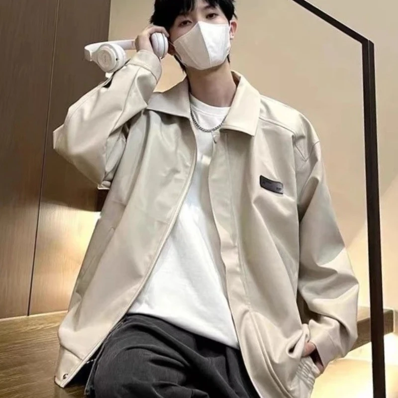 

Badass Loose Motorcycle PU Leather Jacket for Men 2025 Trendy American Retro Streetwear Coat​