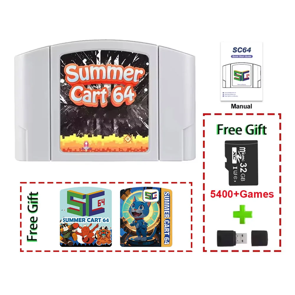 5400 In 1 SummerCart 64 Game Card Voor N64 Retro Game Cartridge ED 64 Voor Nintendo 64 Met 32 GB TF-kaart Geen Regio Beperking