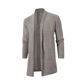 Men's Mid-Length Knitted Sweater Casual Slim Fit Cardigan Coat Large Size Korean Style Spring Autumn Season Outerwear