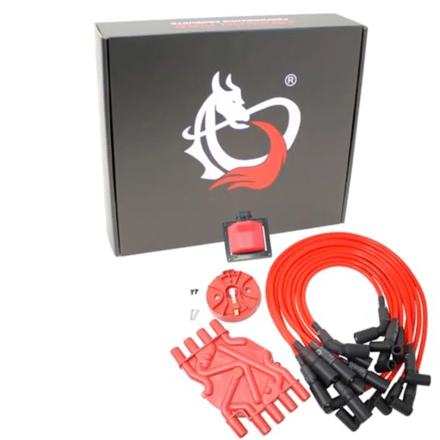 

DRAGON FIRE PERFORMANCE Ignition Power Pack Kit Direct Replacement Coil Plug Wires Cap and Rotor Compatible With 1996-2002 Chev