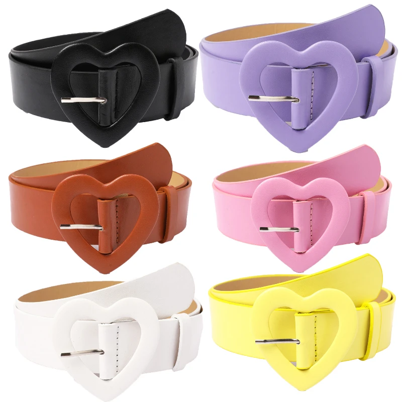 3.8x105cm Heart Belt for Women Love Buckle New Pu Leather Jeans Belts Ladies Cute Pink Belt Female Personality Dress Waistband