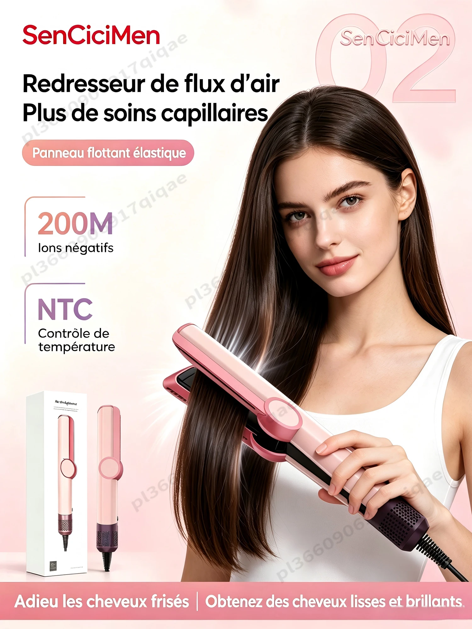 Exp. locale France SenCiciMen 2 en 1 lisseur haut. qual. ions négatifs sèche-cheveux sans abîmer les chev., contr. intelligent température anti-frisottis cheveux plus brillants et plus lisses cadeau idéal pour femme