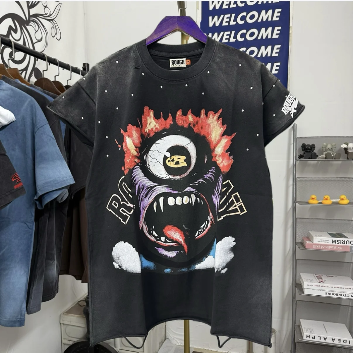 

Футболка Rough Play Devil's Eye Rhinestone в американском винтажном стиле, повседневная, из хлопка и полиэстера