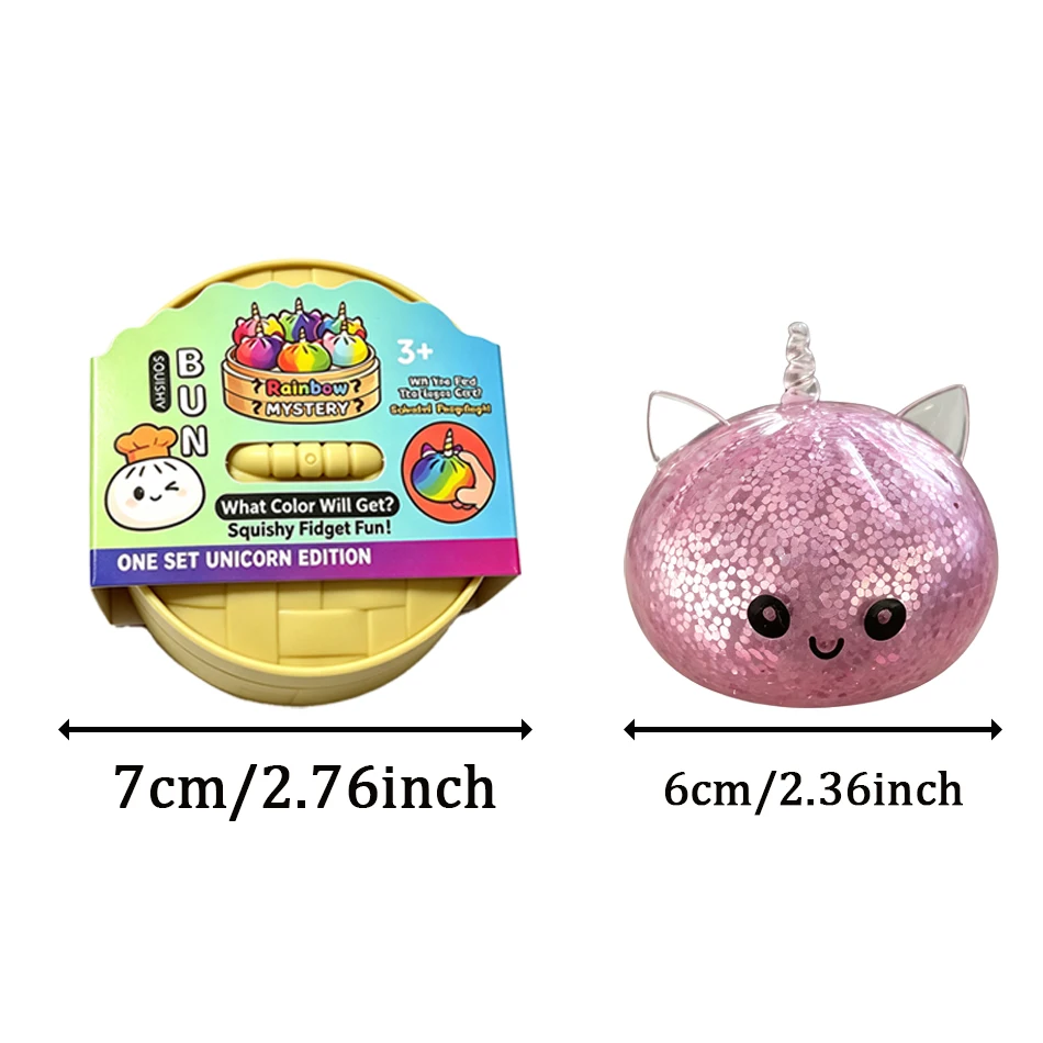 New Glitter Unicorn Bun Squishy Toy Blind Box Style Simulated Packaging Stress Relief Toy for Sensory Soothing  Pressure Release