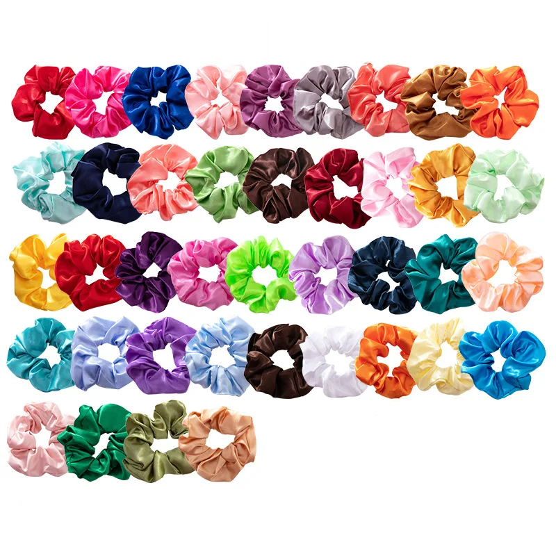 Amazon Top Seller Silk Scrunchies Wholesale High Quality Large Solid Color Silk Scrunchies Elastic Scrunchies In Various Colors