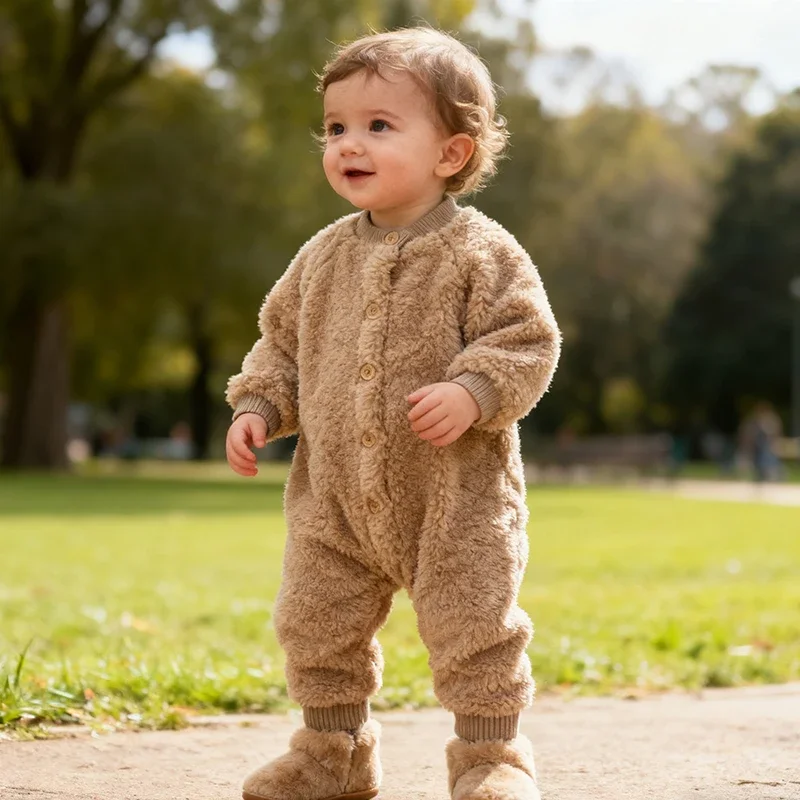 

2025 New Winter 0-24M Toddler Baby Thicken Warm Romper Baby Boys Girl Thicken Warm Clothing Long Sleeved Solid Color Jumpsuit