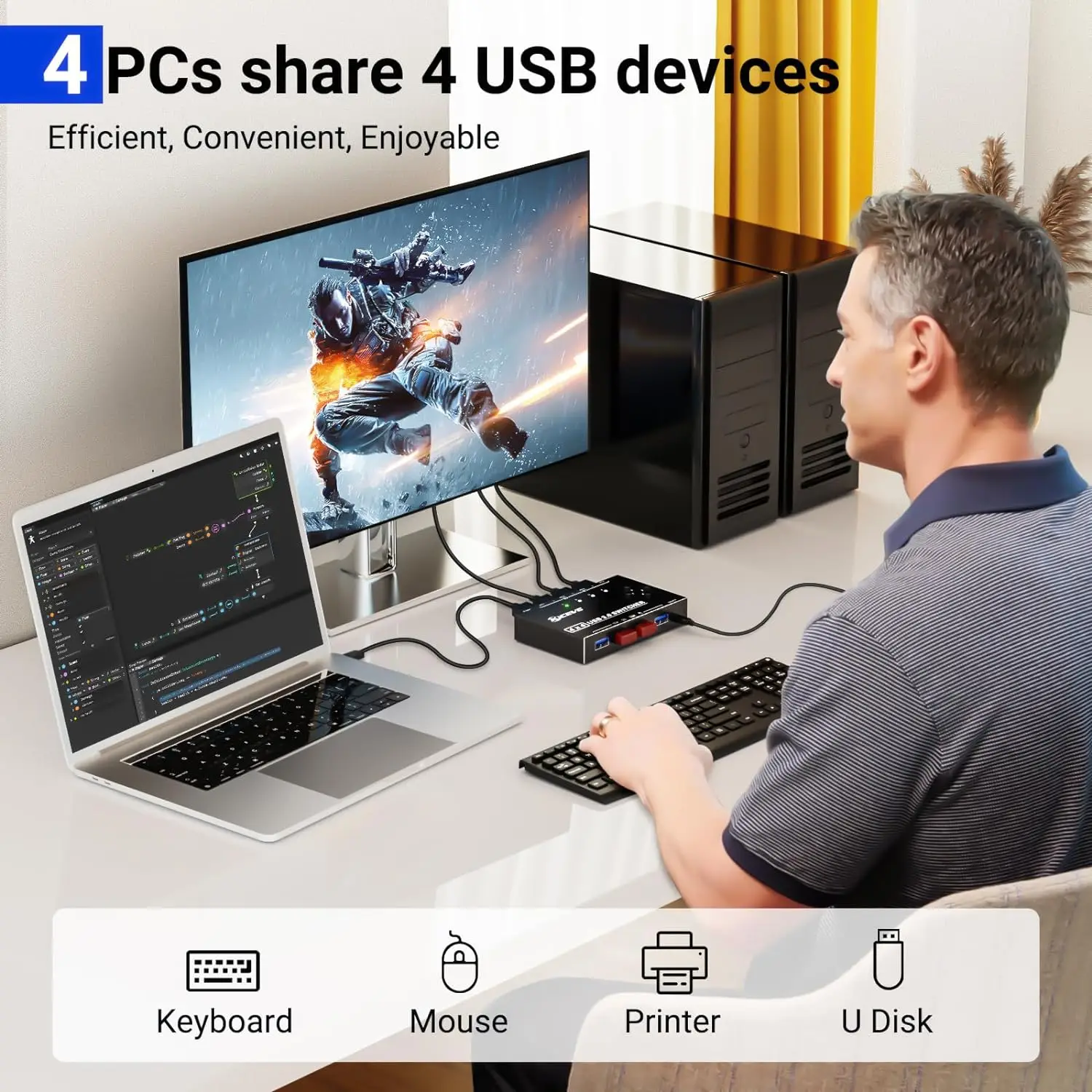 Imagem -02 - Interruptor Usb 3.0 para Compartilhamento de Pcs Camgeet Portas Teclado Mouse Seletor Usb Mac Windows Linux