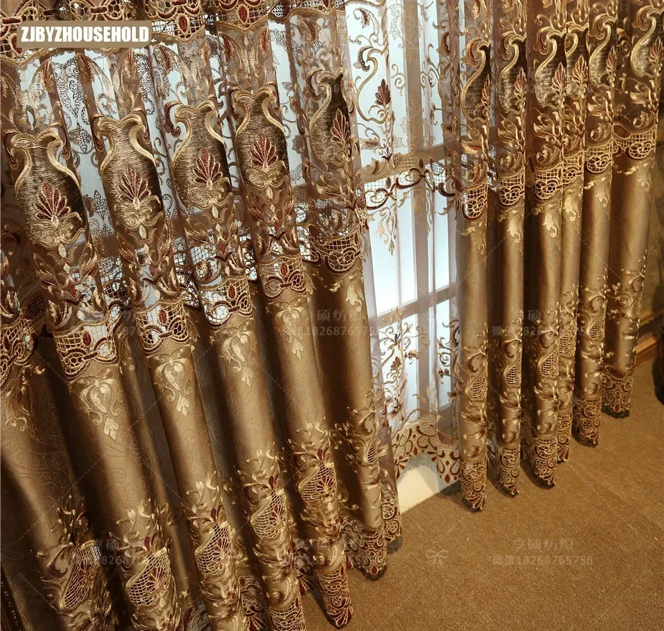 

European Style Customized Curtains for Living Room Bedroom Window High Shading Water Soluble Embroidered Curtain Flower