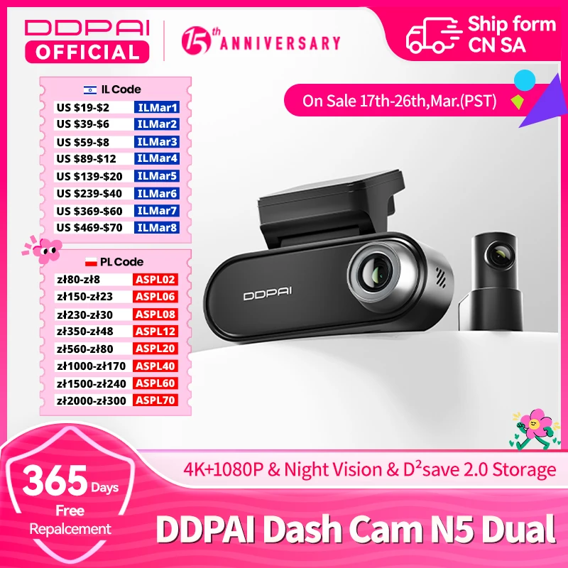 DDPAI 4K Dash Cam N5 Dual Front and Rear 4K UHD Resolution  Dash Camera Car DVR Al Base Radar NightVIS ADAS GPS  Auto record